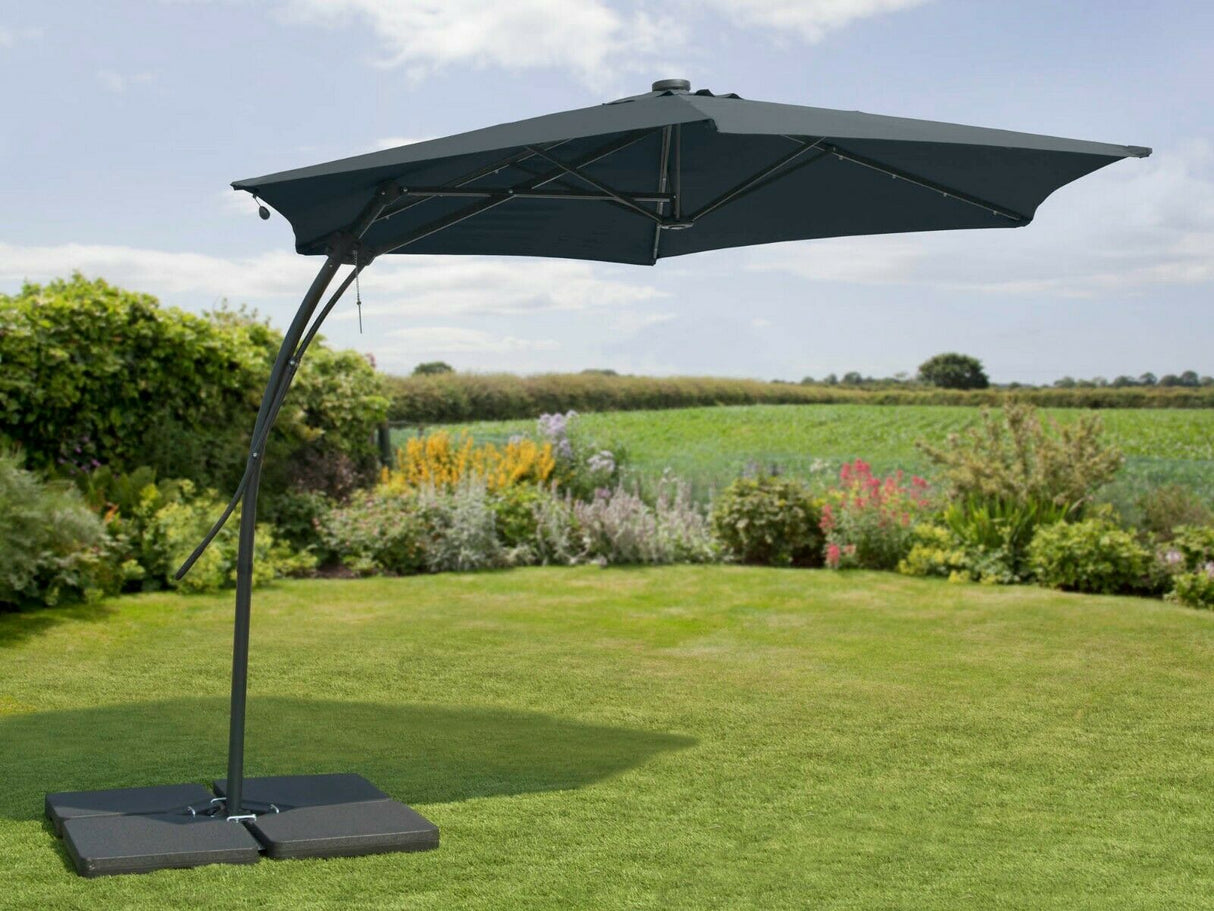 3m Garden Parasol With Solar Lights - Black