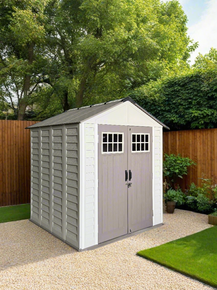 Balmoral Heavy-Duty Windproof Resin Dual-Wall High Density Garden Shed - 7 x 7 ft
