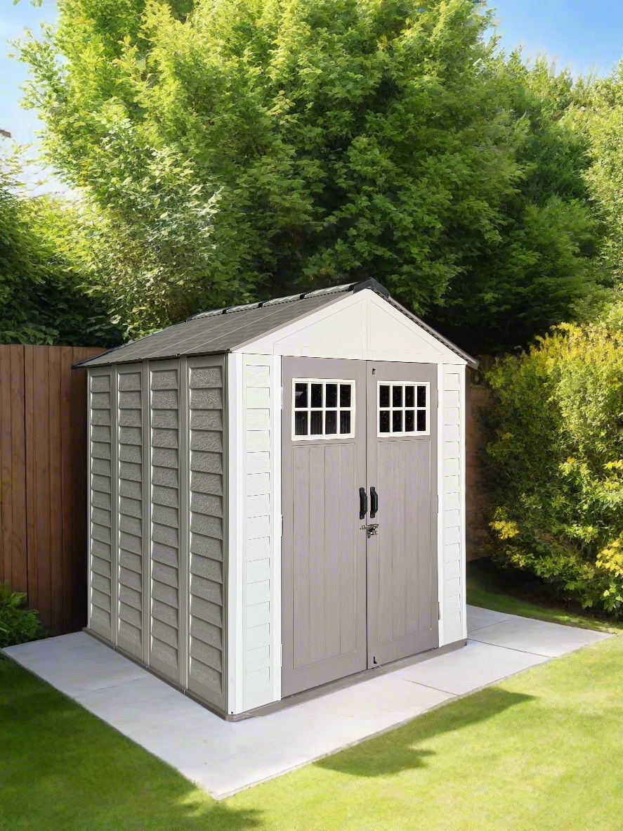 Balmoral Heavy-Duty Windproof Resin Dual-Wall High Density Garden Shed - 7 x 7 ft