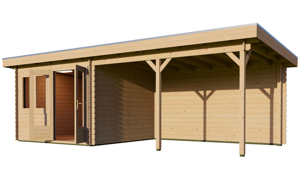 3x7m Log Cabin with Canopy (4x3m)