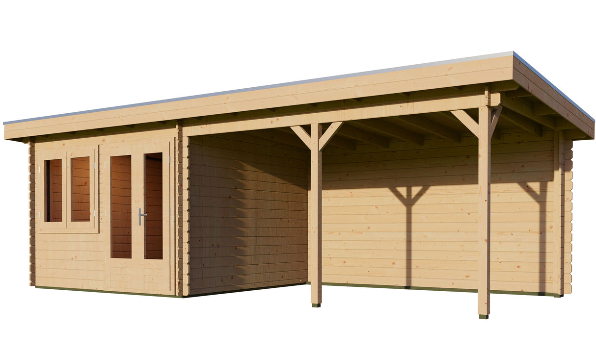 3x7m Log Cabin with Canopy (4x3m)