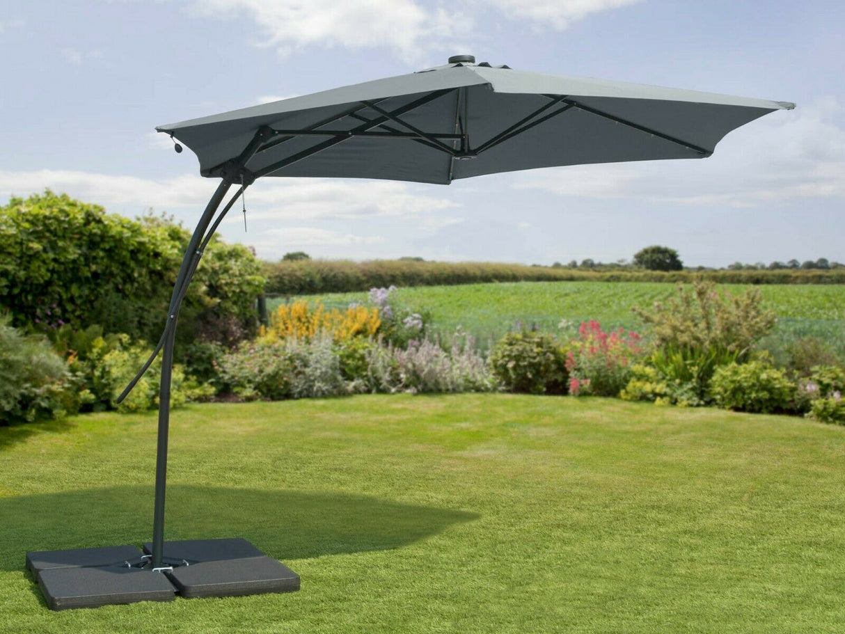 3m Garden Parasol With Solar Lights - Grey