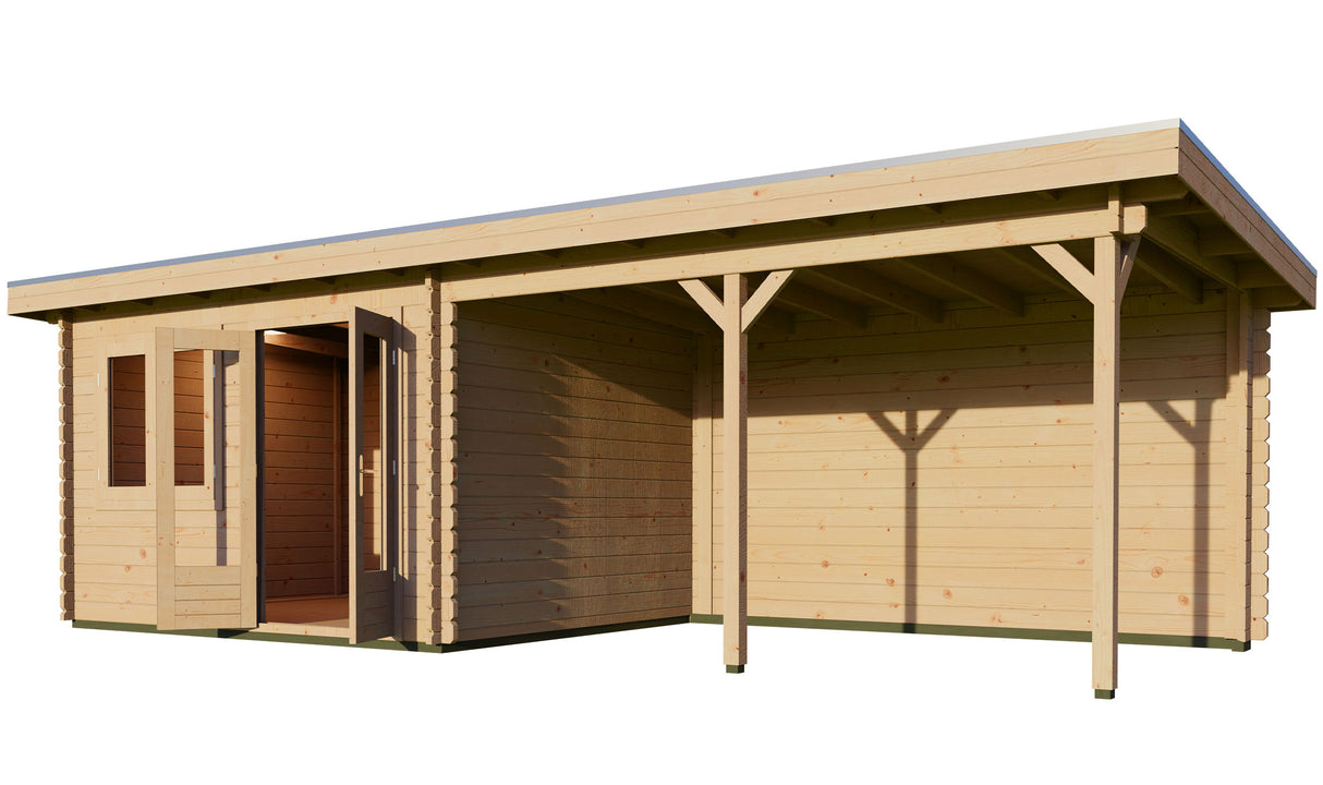 3x7.5m Log Cabin with Canopy (4.5x3m)