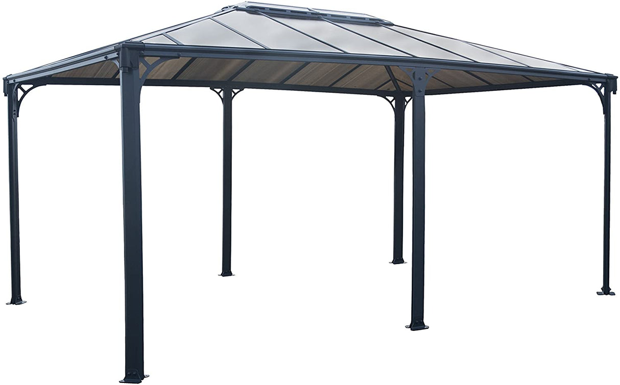 Martinique 3.6m x 5m Garden Gazebo in Grey Aluminium with Polycarbonate Roof