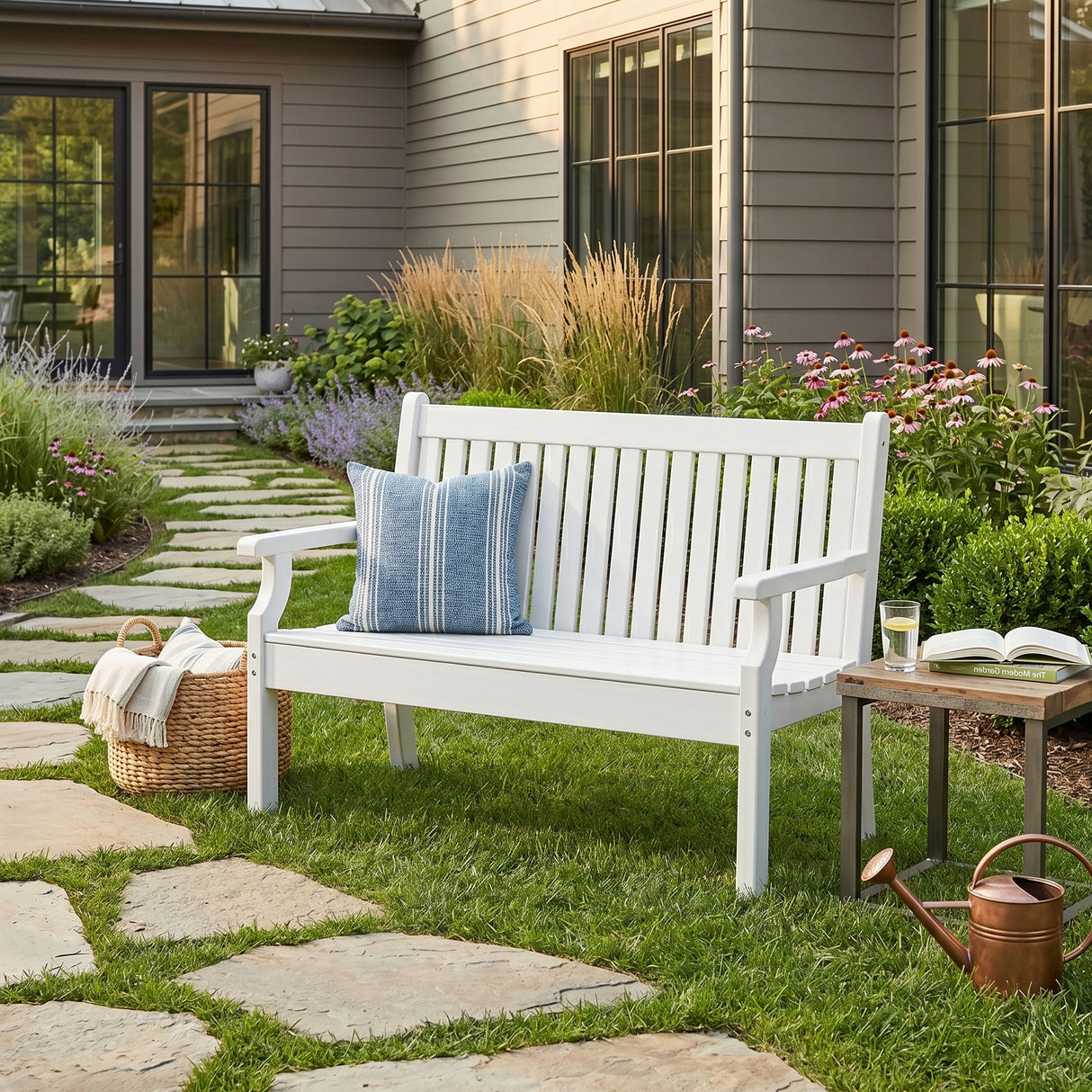 2 Seat Bench Viewpoint Faux Wood Outdoor - Light Grey