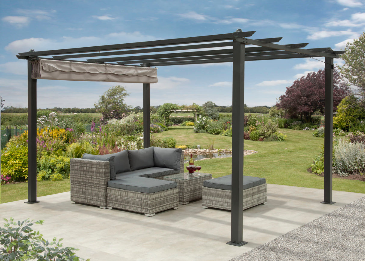 Aluminium Pergola 3m x 4m Garden Shade - Grey