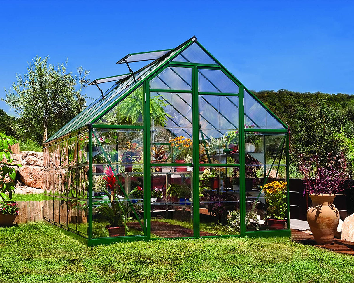 Balance 8' x 12' Greenhouse - Green Frame & Hybrid Polycarbonate Panels