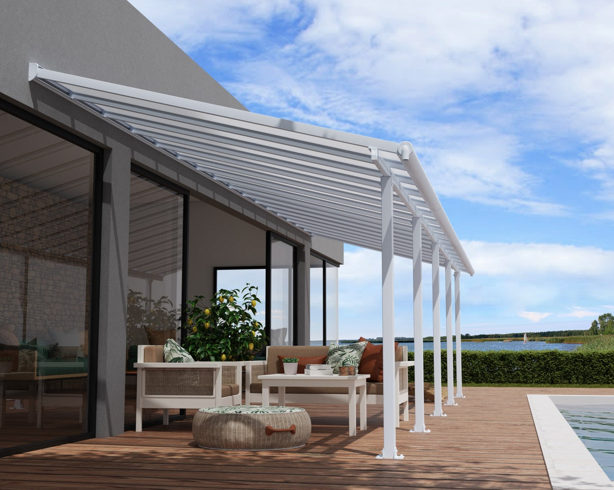 Olympia Patio Cover 3m x 9.8m - White Frame & Clear Polycarbonate