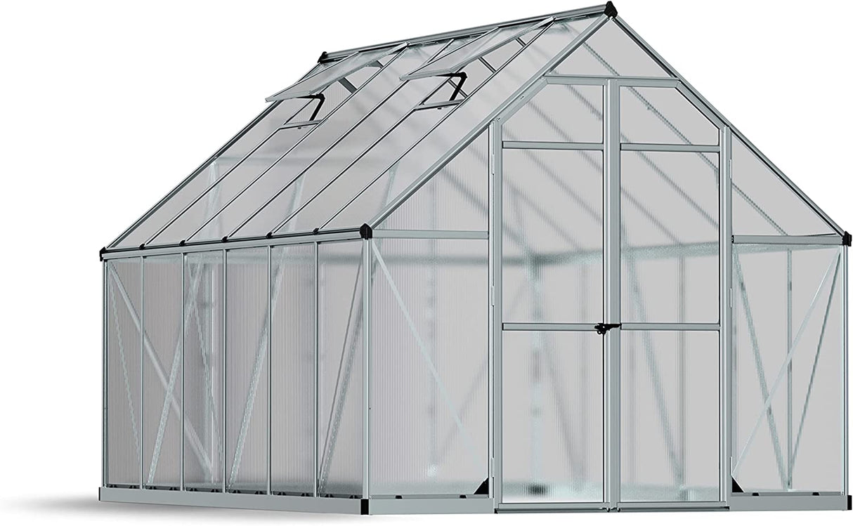 Essence 8' x 12' Greenhouse - Silver Frame & Twinwall Polycarbonate Panels