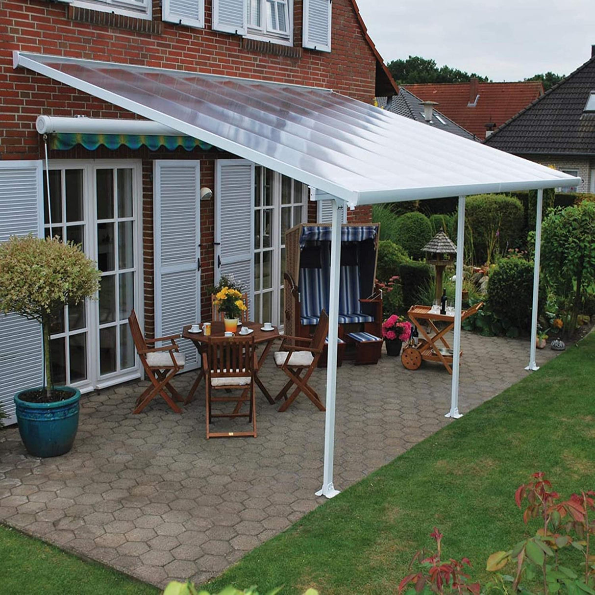 Feria Patio Cover 4m x 8.5m - White Frame & Clear Polycarbonate