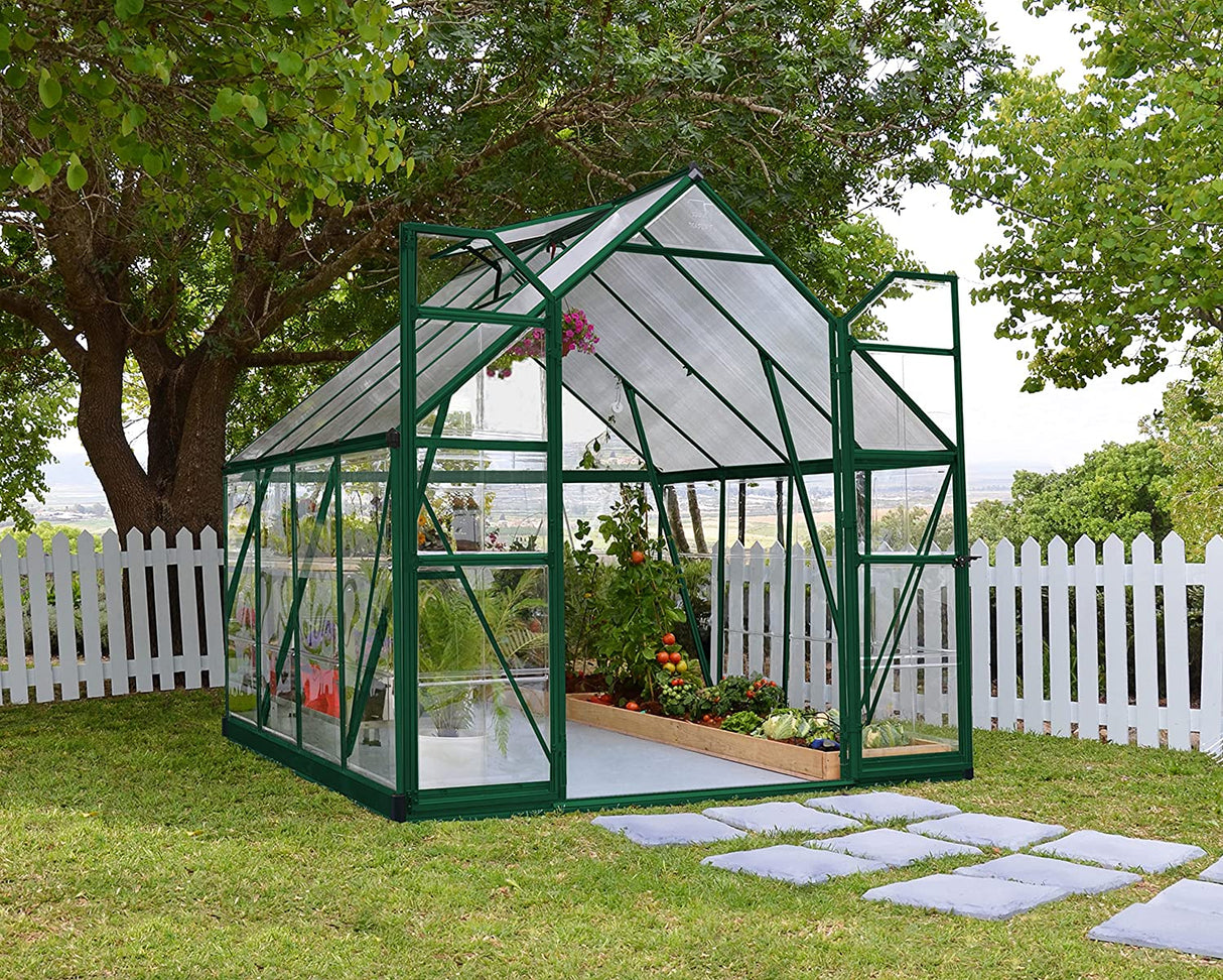 Balance 8' x 8' Greenhouse - Green Frame & Hybrid Polycarbonate Panels