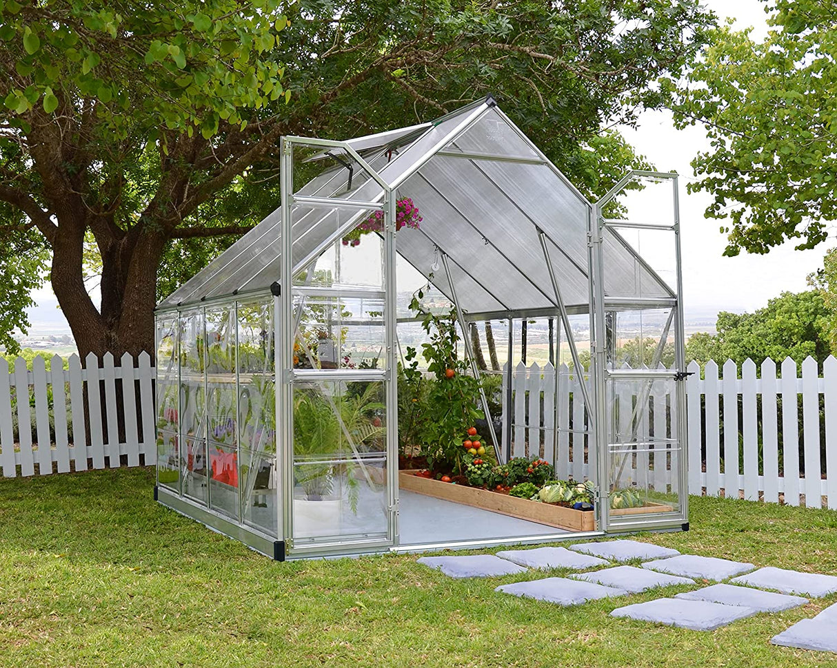 Balance 8' x 8' Greenhouse - Silver Frame & Hybrid Polycarbonate Panels