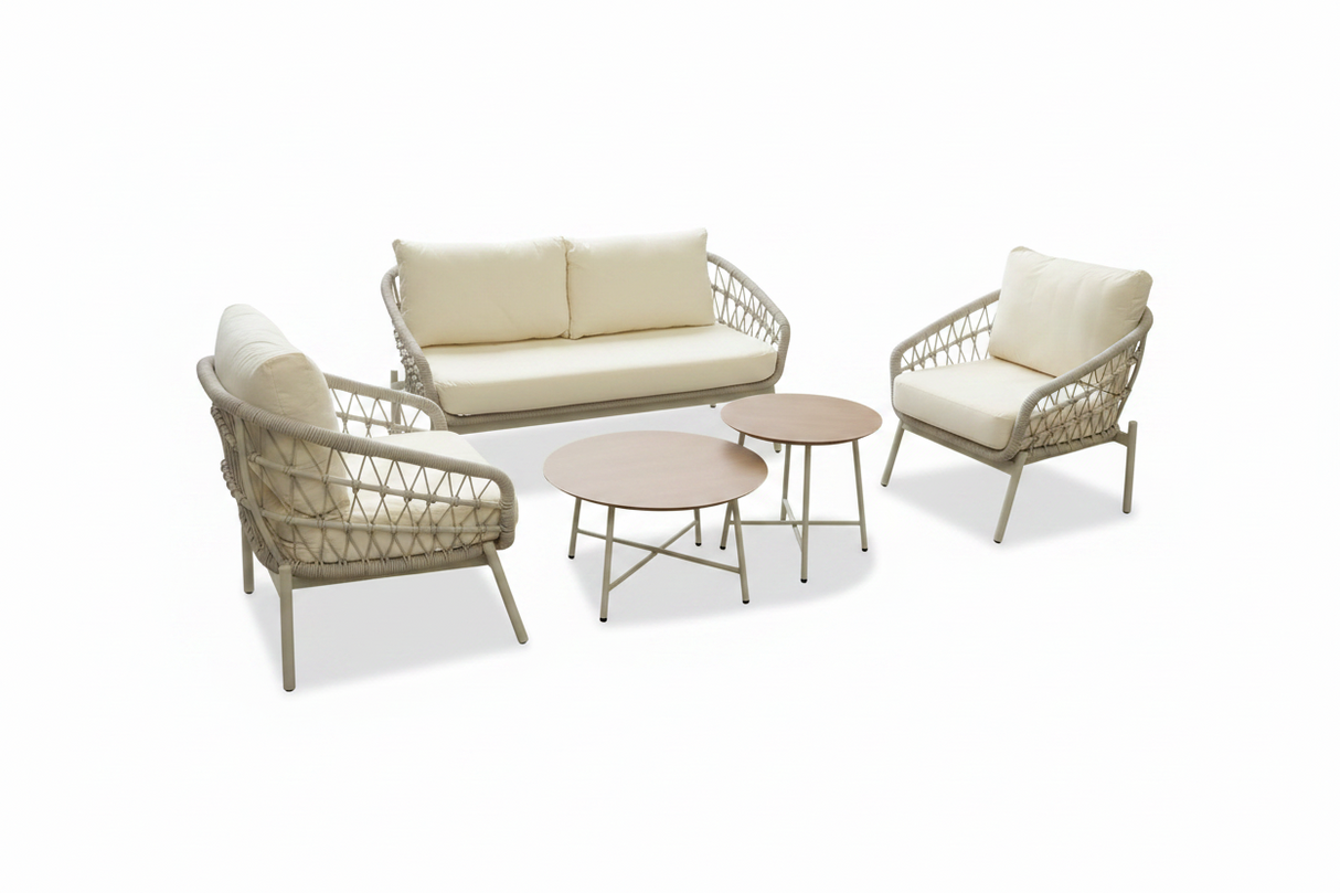 Harbour 4 Seat Garden Furniture Lounge Set - Grey Rope Frame/Beige