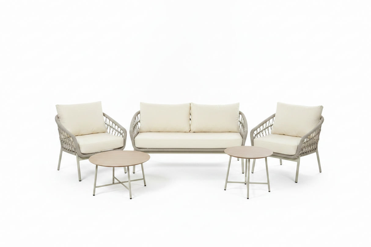 Harbour 4 Seat Garden Furniture Lounge Set - Grey Rope Frame/Beige