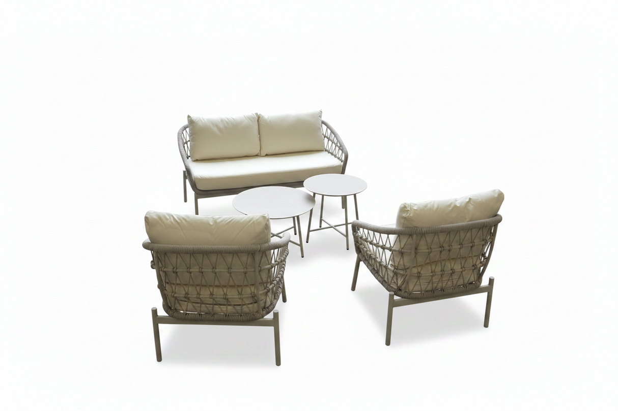 Harbour 4 Seat Garden Furniture Lounge Set - Grey Rope Frame/Beige