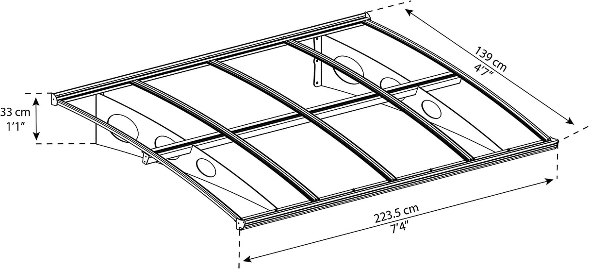 Herald 2.2m x 1.4m Door Canopy - Grey Frame & Twinwall Polycarbonate