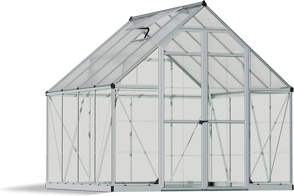 Balance 8' x 8' Greenhouse - Silver Frame & Hybrid Polycarbonate Panels