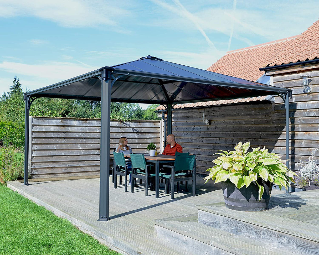Palermo 4.3m x 4.3m Garden Gazebo in Grey with Polycarbonate Roof