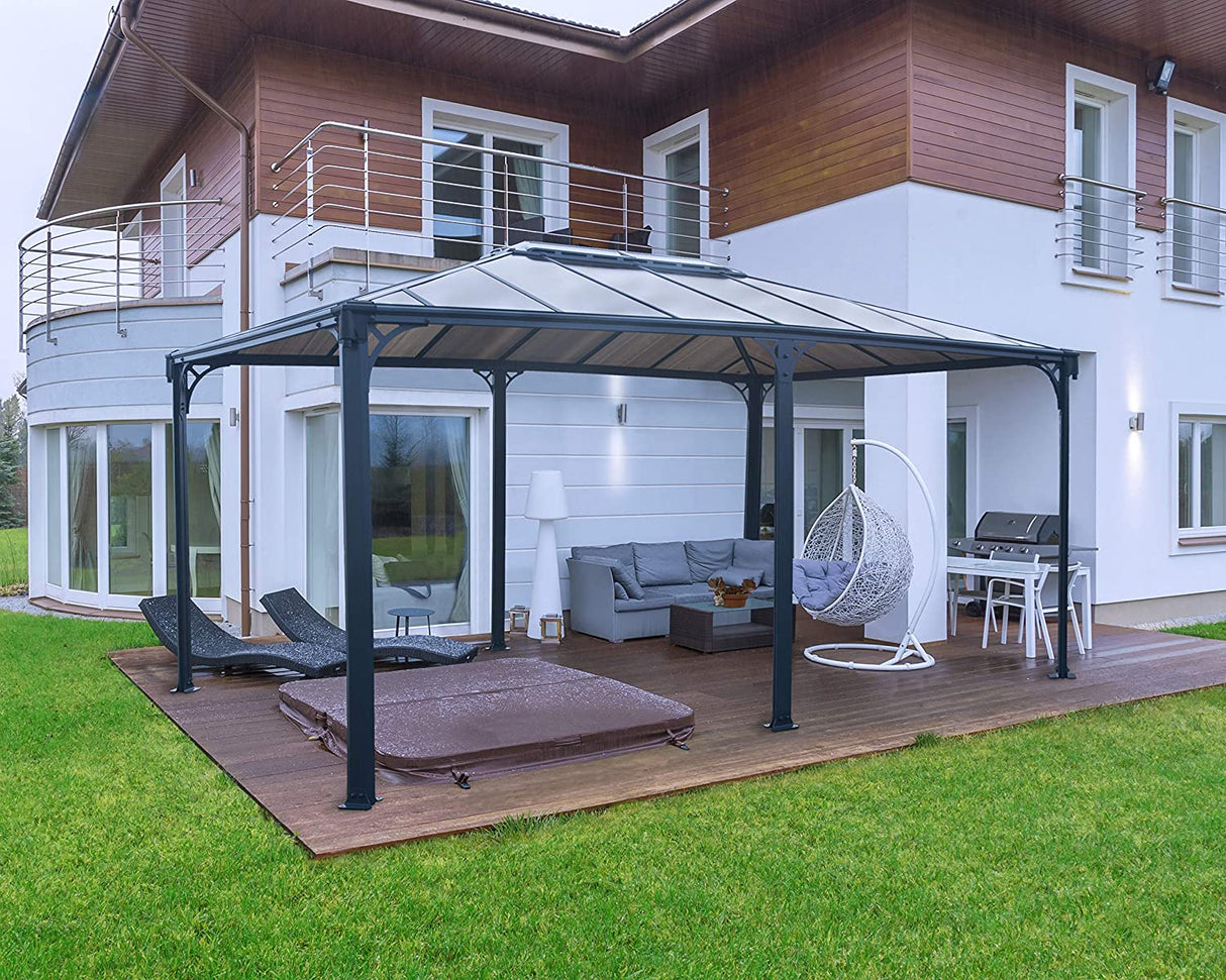 Martinique 3.6m x 5m Garden Gazebo in Grey Aluminium with Polycarbonate Roof