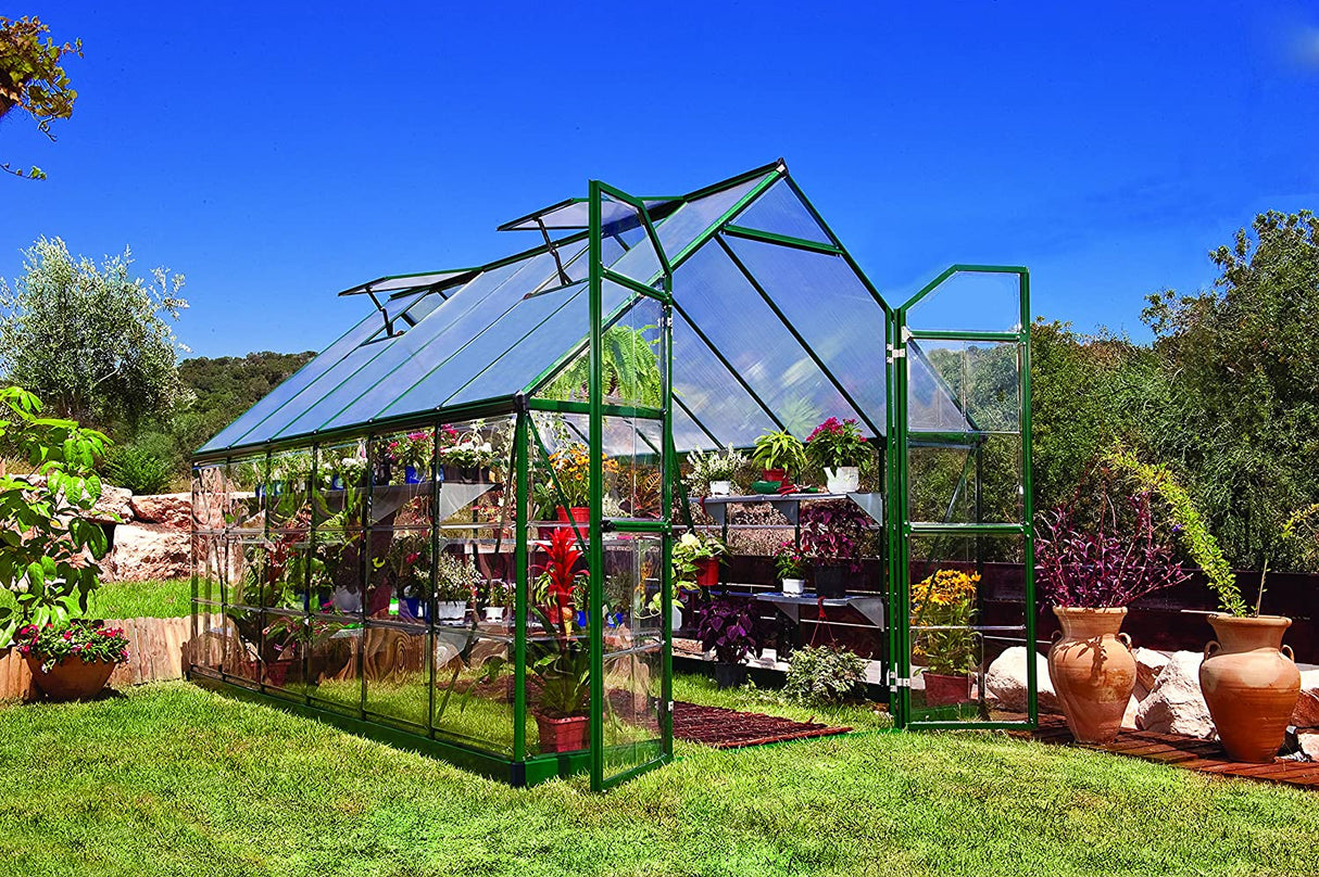 Balance 8' x 12' Greenhouse - Green Frame & Hybrid Polycarbonate Panels