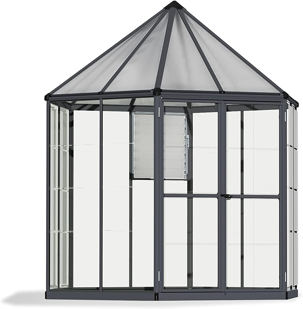 Oasis 8' Hexagonal Greenhouse - Grey Frame & Hybrid Polycarbonate Panels