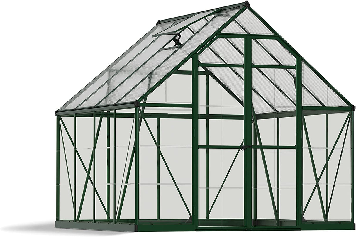 Balance 8' x 8' Greenhouse - Green Frame & Hybrid Polycarbonate Panels