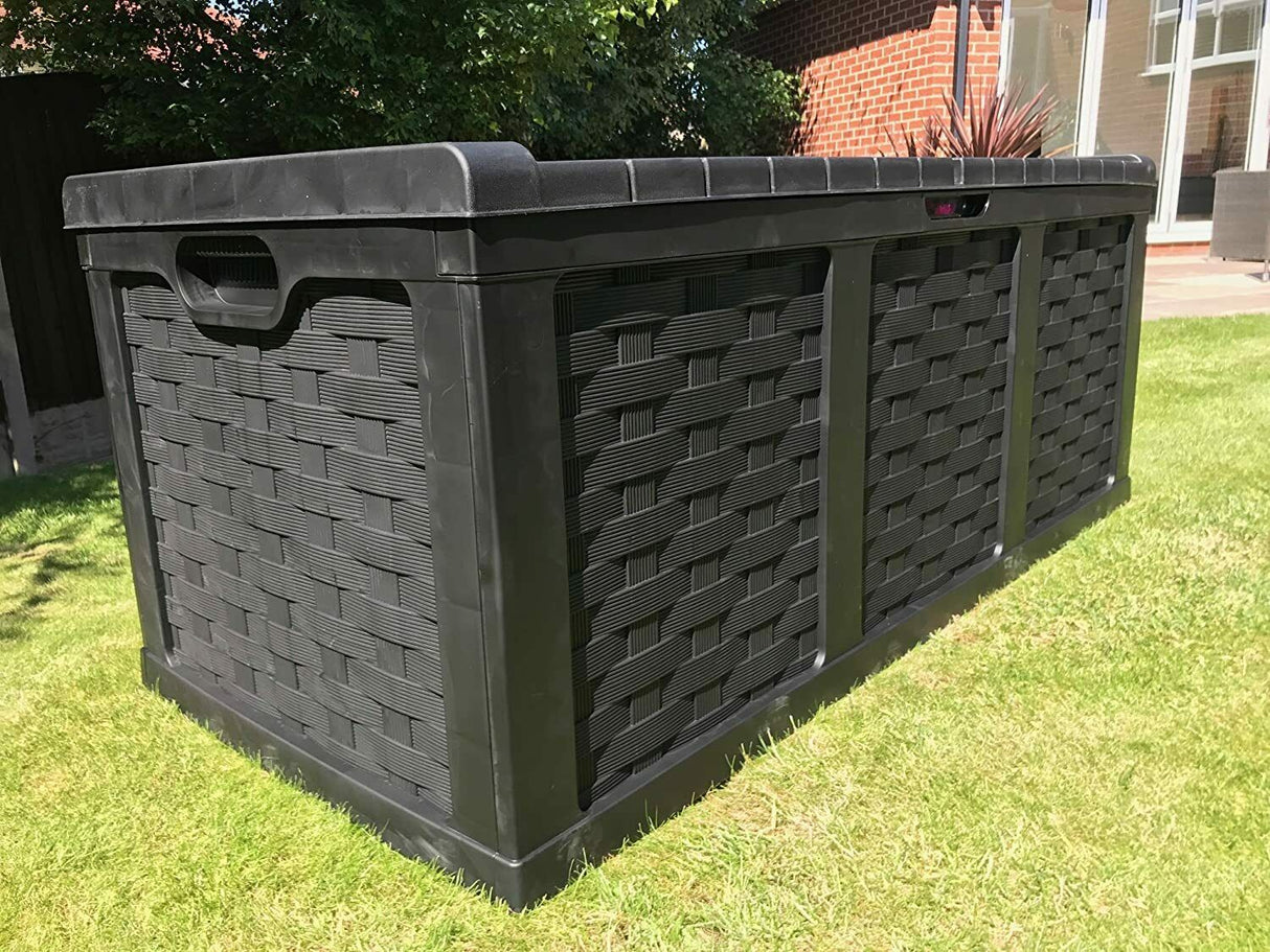 Starplast XXL Sit On Lid Rattan Effect Storge Box Black - 634L