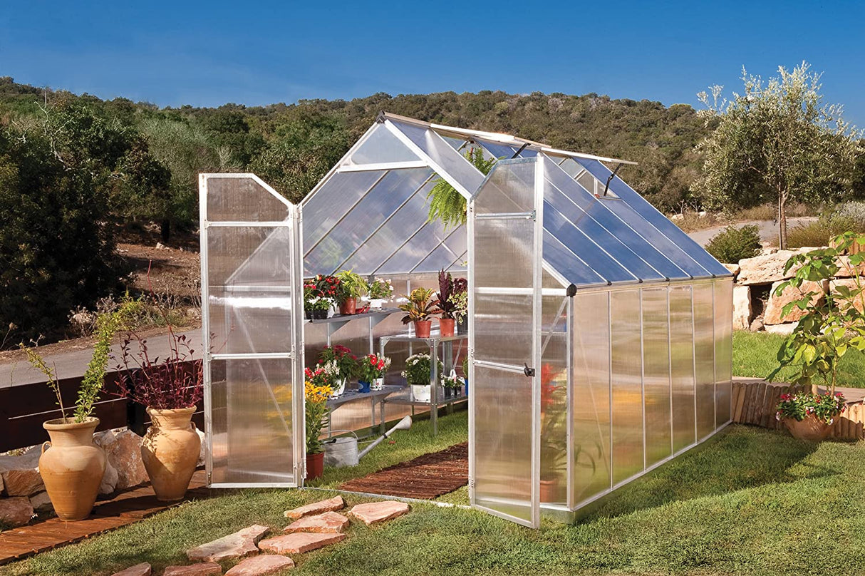 Essence 8' x 12' Greenhouse - Silver Frame & Twinwall Polycarbonate Panels