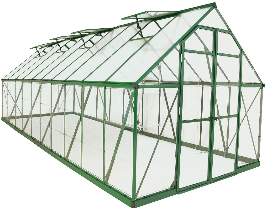 Balance 8' x 20' Greenhouse - Green Frame & Hybrid Polycarbonate Panels