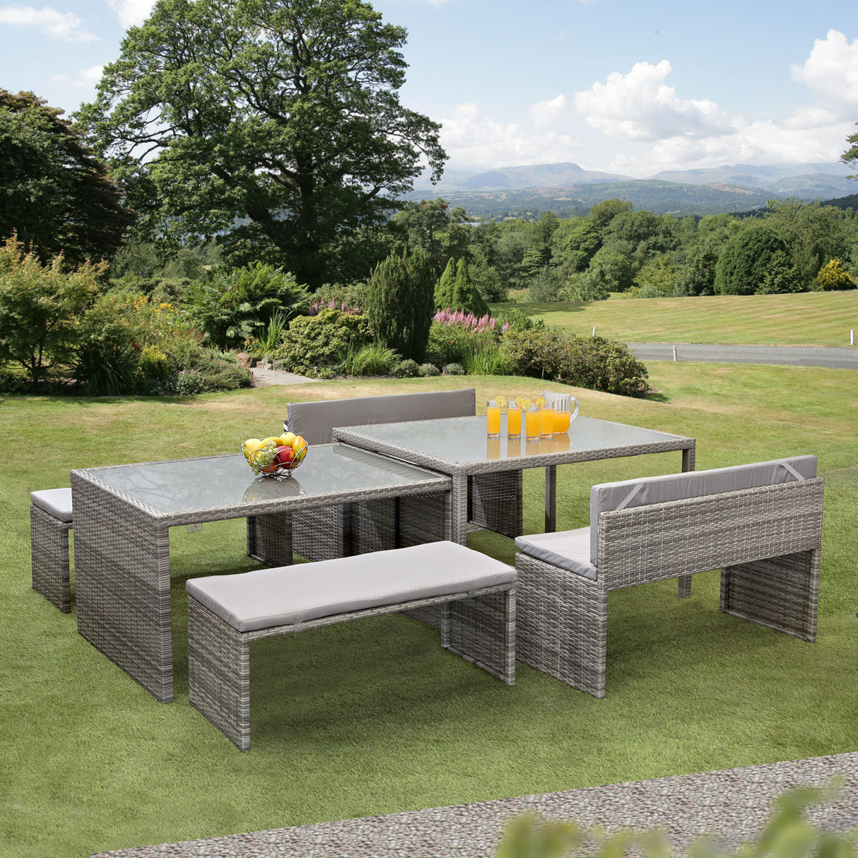 Melbourne Rattan Space Saving Garden Furniture 6 Piece - Grey