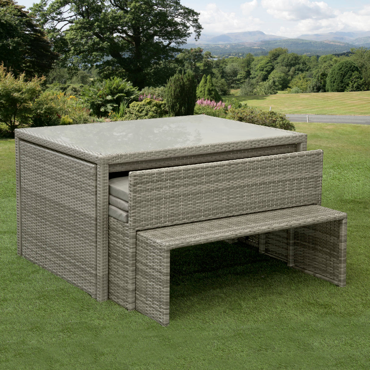 Melbourne Rattan Space Saving Garden Furniture 6 Piece - Grey