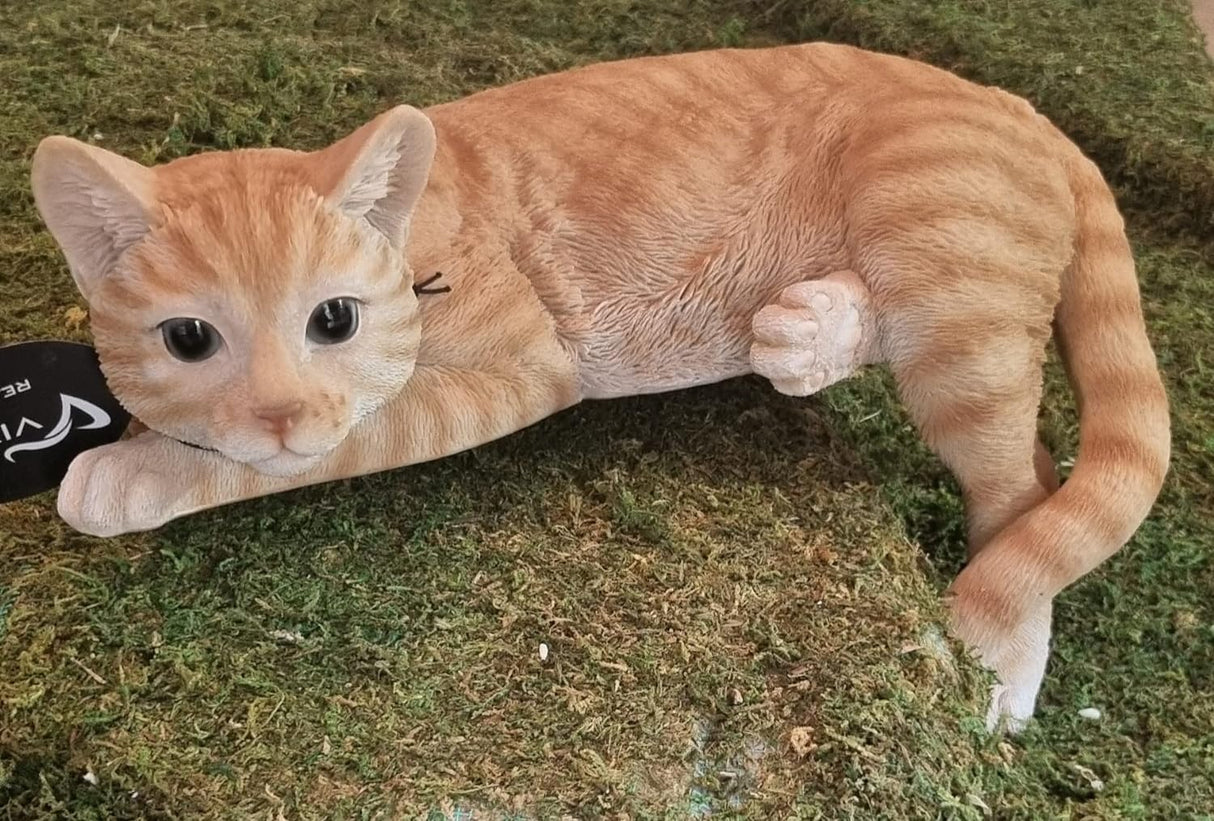 Large Laying Ginger Cat Garden Ornament