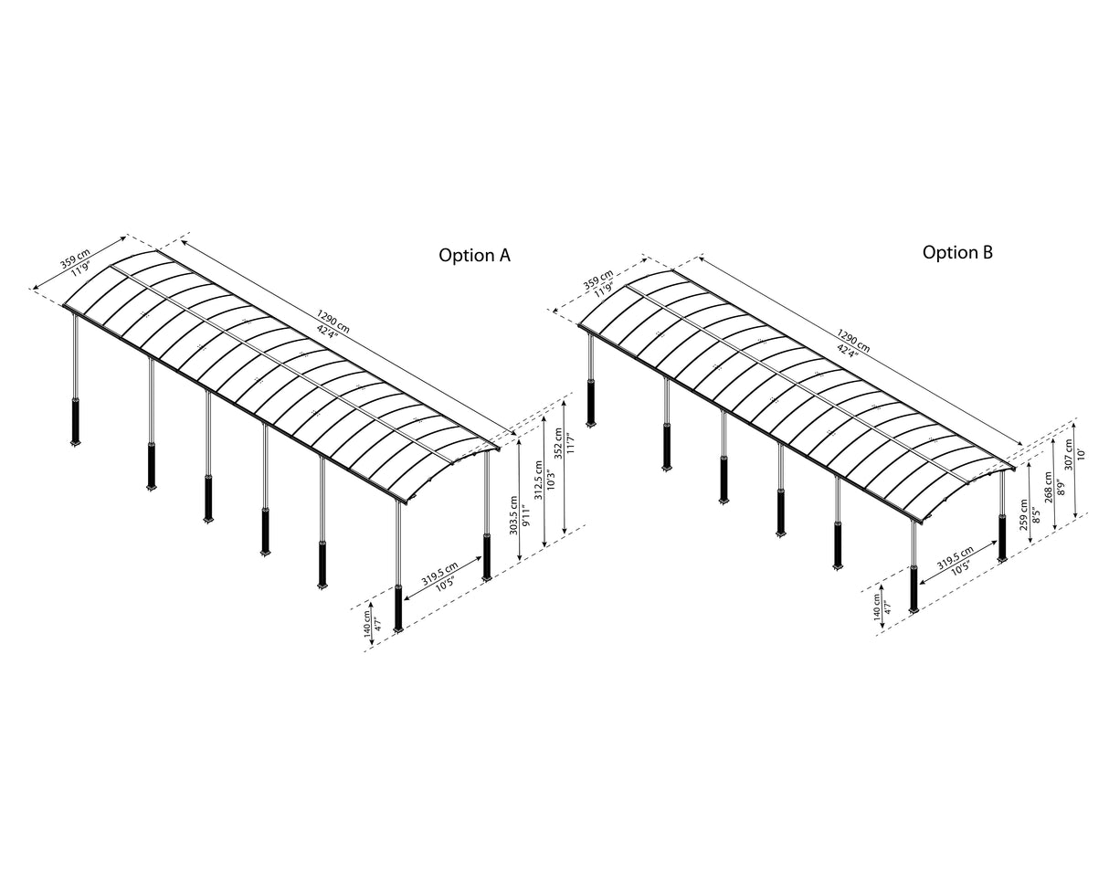 Alpine 12' x 42' Extra High Carport - Grey Aluminium & Twin-wall Polycarbonate Roof Panels