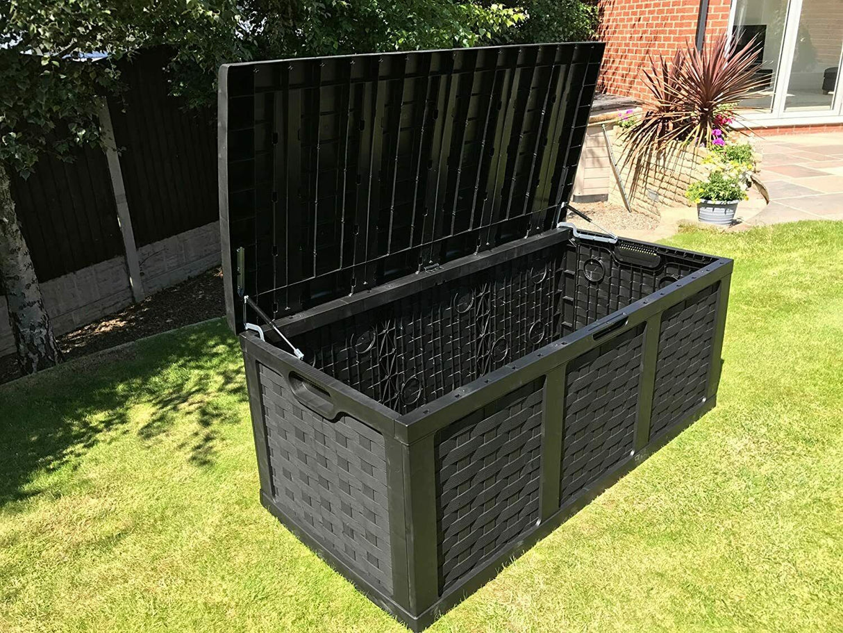 Starplast XXL Sit On Lid Rattan Effect Storge Box Black - 634L