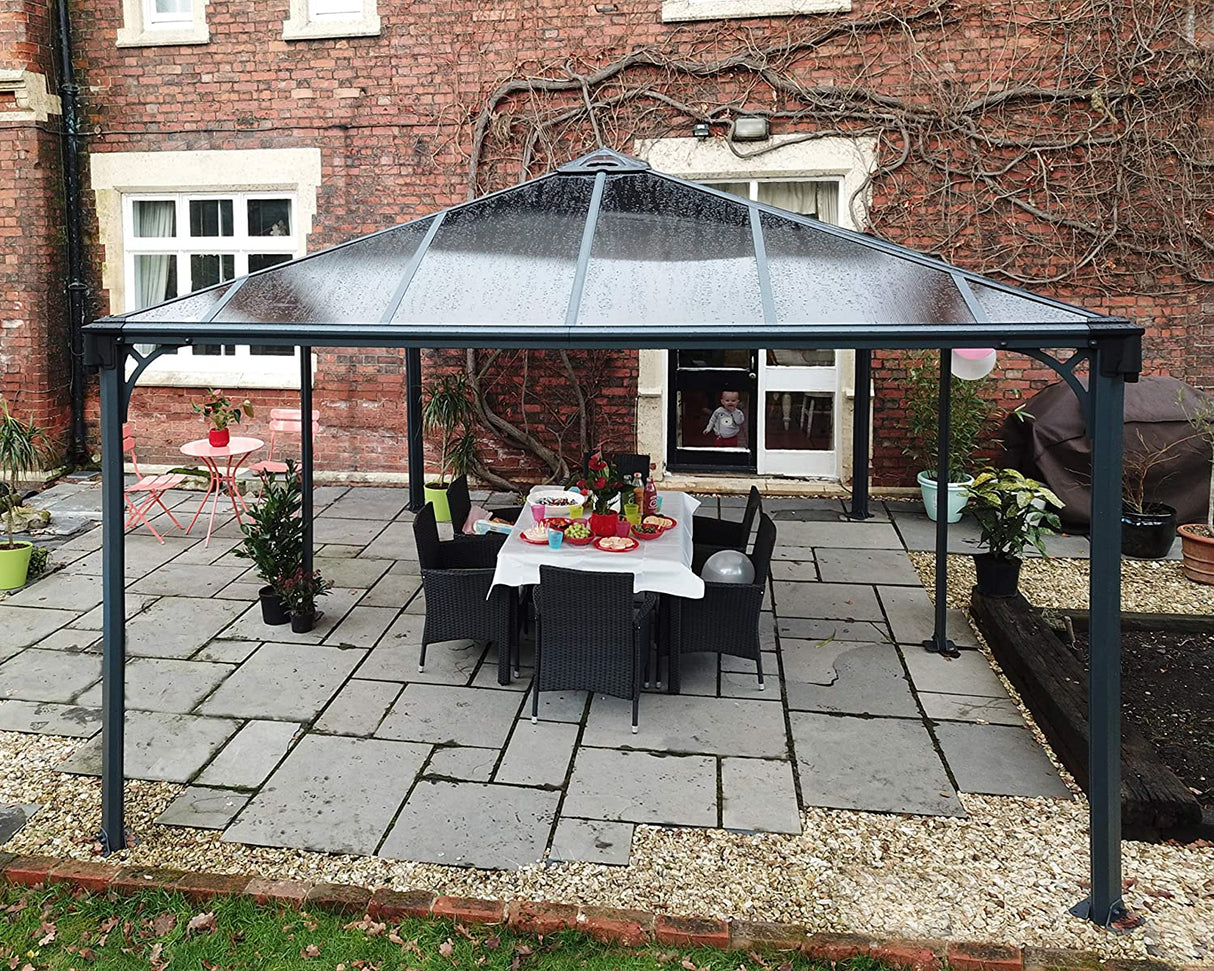 Martinique 3.6m x 5m Garden Gazebo in Grey Aluminium with Polycarbonate Roof