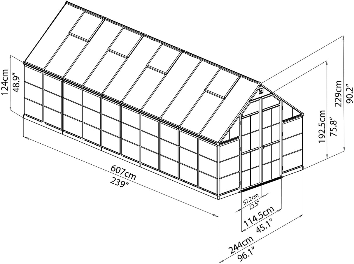 Balance 8' x 20' Greenhouse - Green Frame & Hybrid Polycarbonate Panels