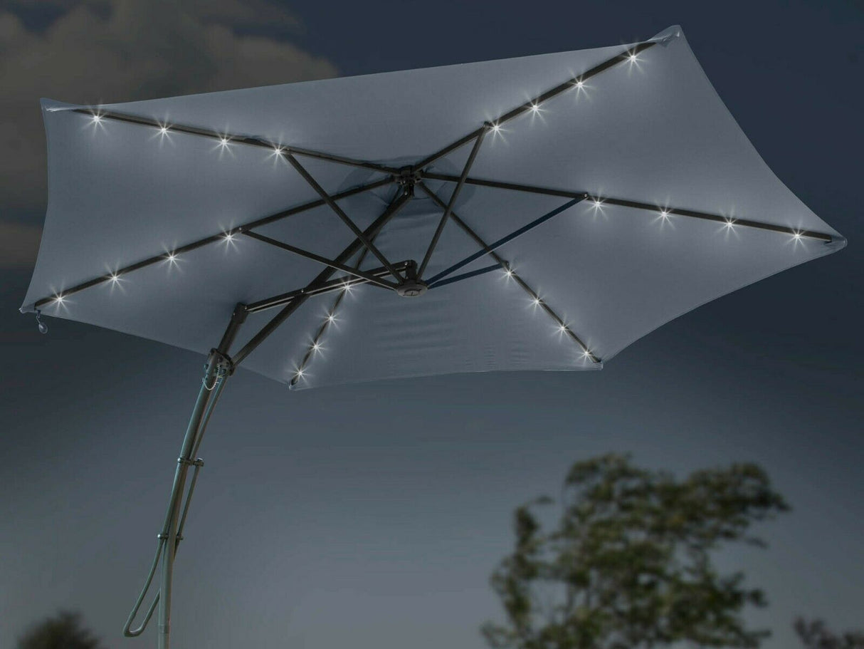3m Garden Parasol With Solar Lights - Grey