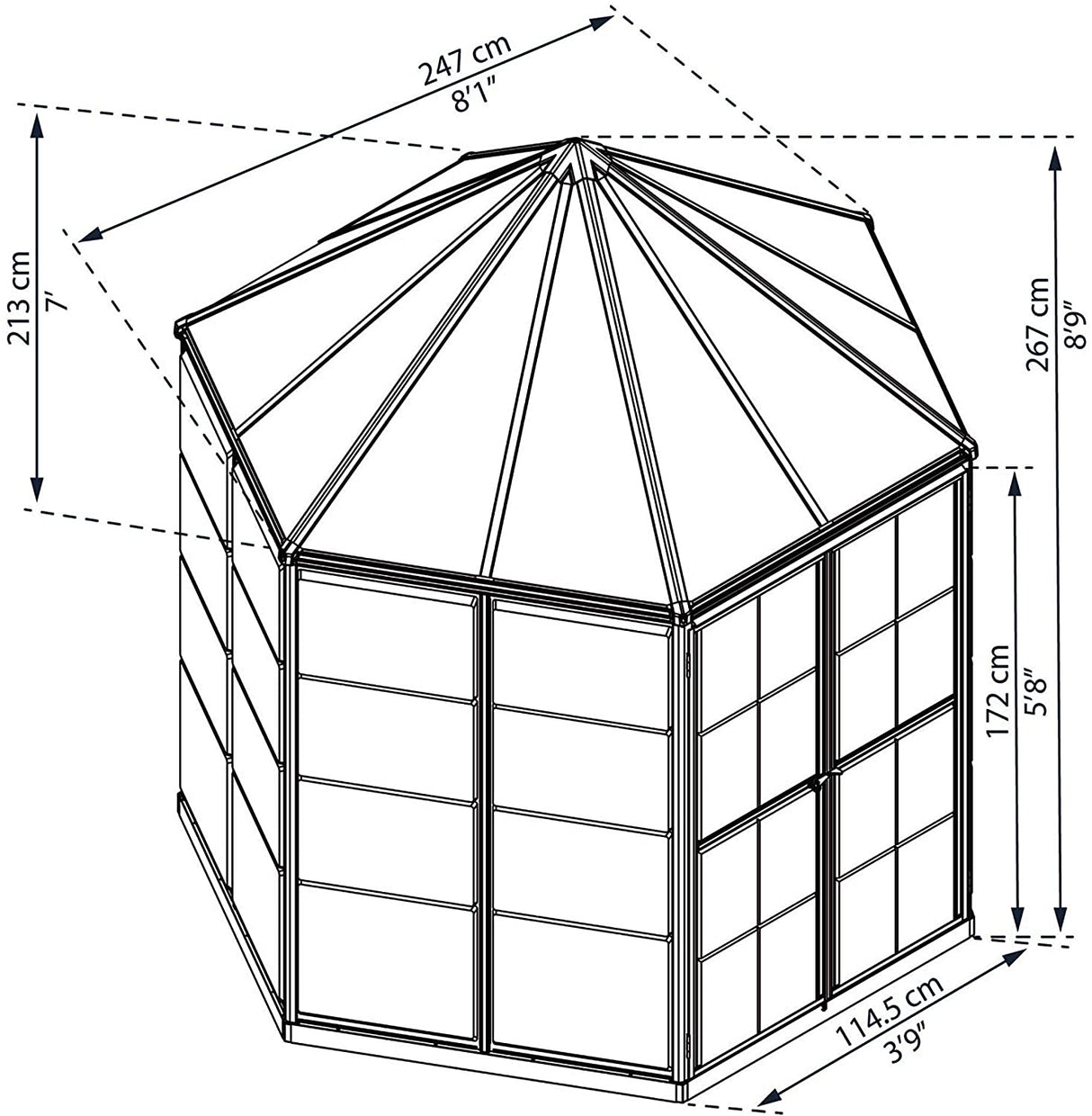 Oasis 8' Hexagonal Greenhouse - Grey Frame & Hybrid Polycarbonate Panels