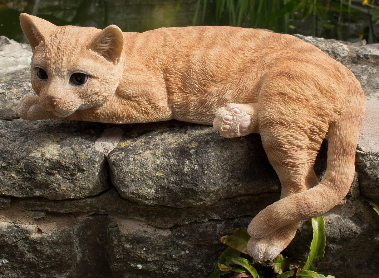 Large Laying Ginger Cat Garden Ornament
