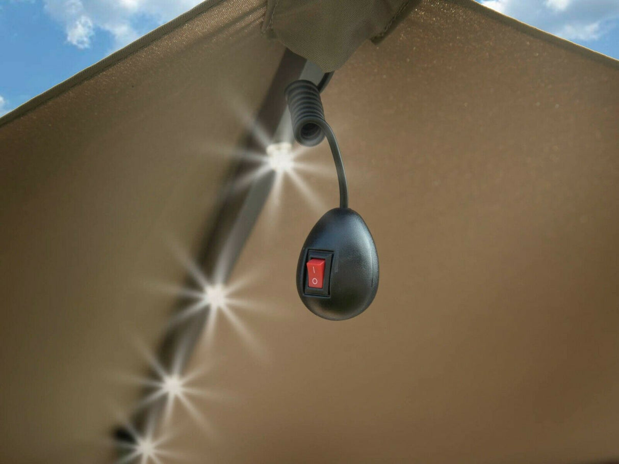 3m Garden Parasol With Solar Lights - Black