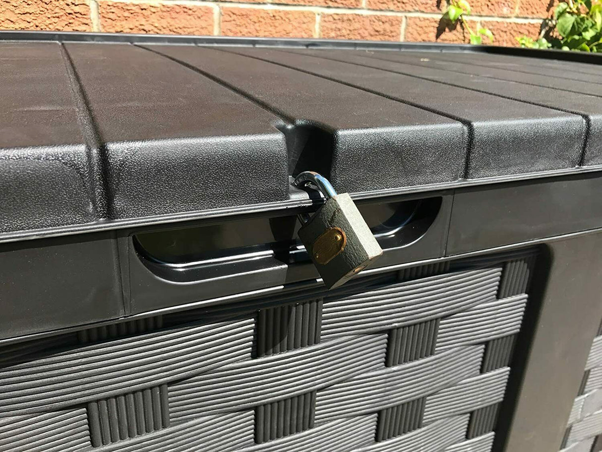 Starplast XXL Sit On Lid Rattan Effect Storge Box Black - 634L