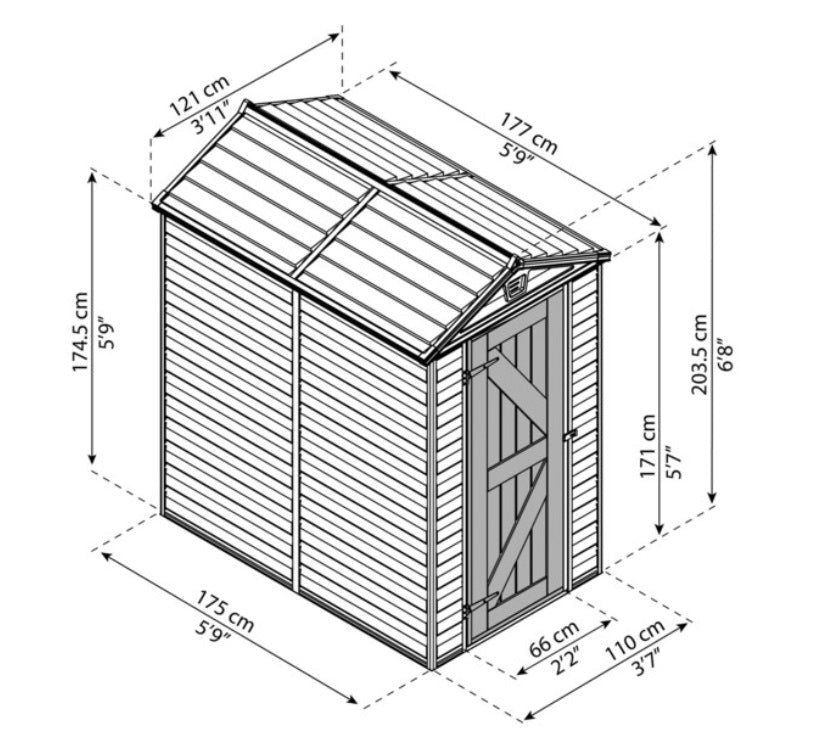 Skylight 4ft. x 6ft. Garden Shed - Tan Polycarbonate Panels