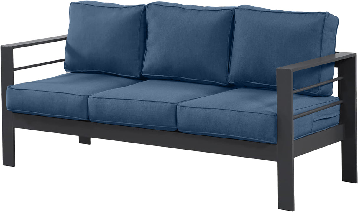 Wisteria Lane Aluminium 3 Seat Garden Sofa - Grey with Blue Cushions