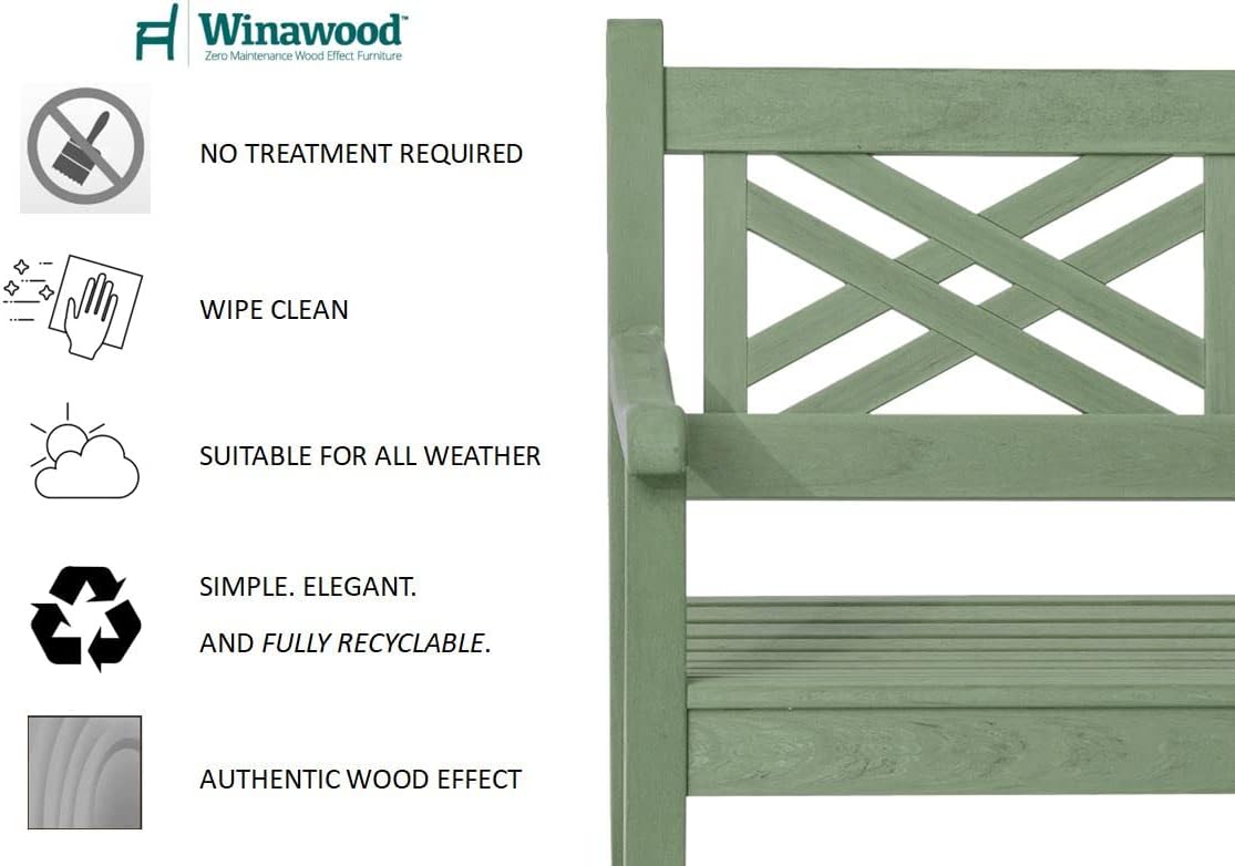 Winawood Speyside Polymer Wood Effect 2 Seat Bench - Duck Egg Green