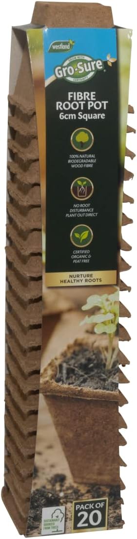 Gro-sure Fibre Pots Square 6cm 20 Pack