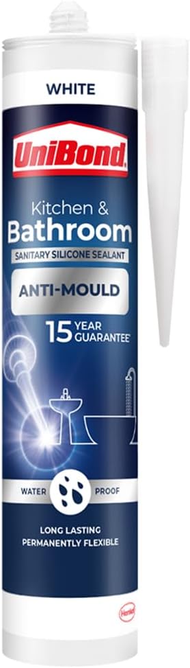 UniBond Anti-Mould White, Waterproof Mould Protection Kitchen & Bathroom Sealant