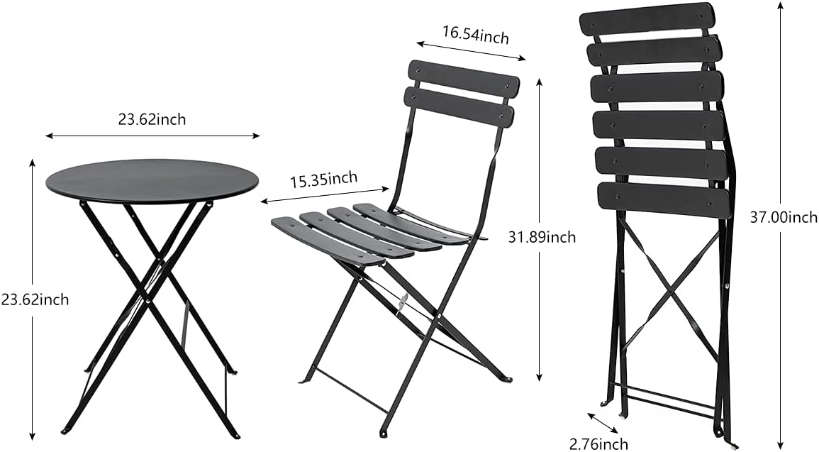 Eve Black Metal Folding Bistro Set