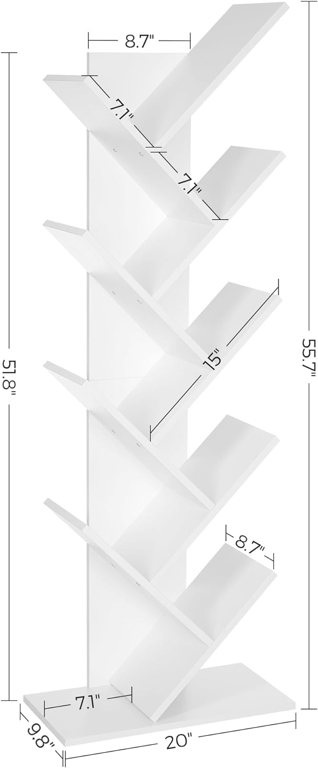 Modern 8 Tier White Wooden Bookshelf