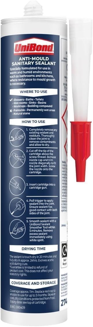 UniBond Anti-Mould White, Waterproof Mould Protection Kitchen & Bathroom Sealant