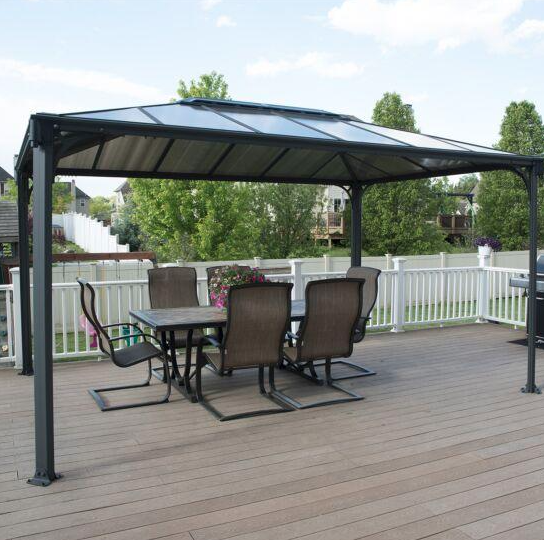 Martinique 3m x 4.3m Garden Gazebo in Grey Aluminium with Polycarbonate Roof